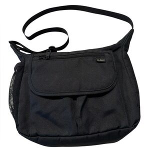 Vintage LL Bean Black Messenger Bag, Black Trim and Lots of Pockets and Zippers!